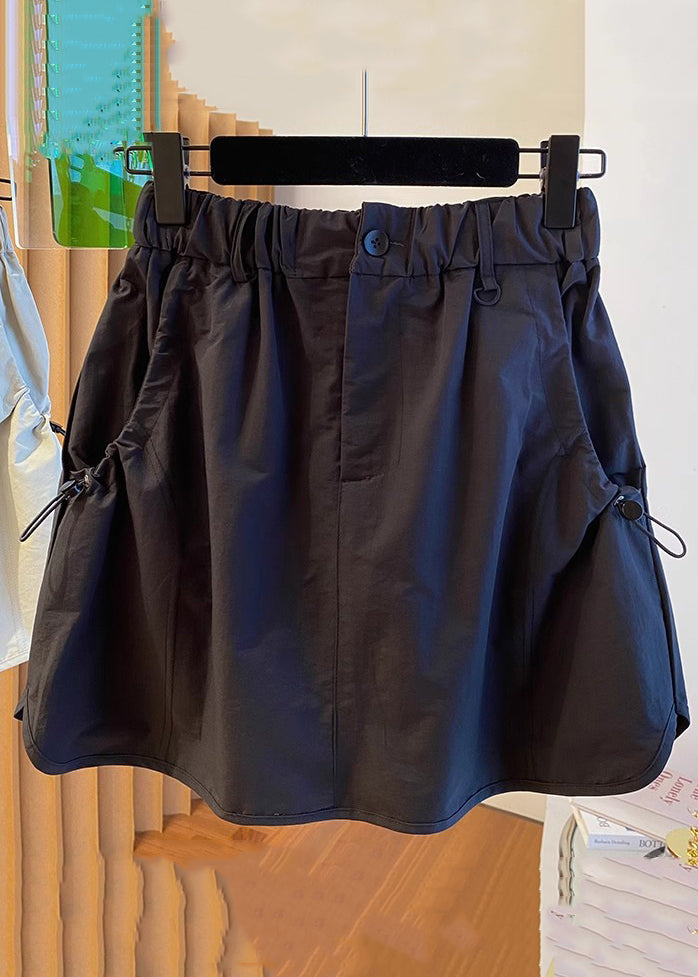 Black Drawstring Pockets Cotton Skirts Elastic Waist QE017 MZF-SKTS240927