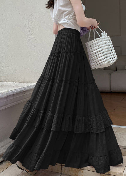 Cotton Skirts Waist Large Wrinkled Elastic Black Hem Exra FashionChic