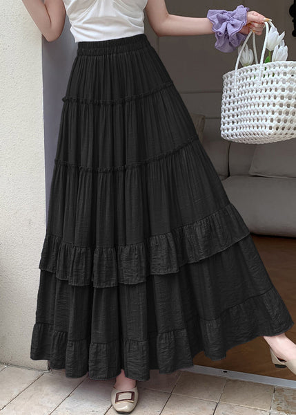 Cotton Skirts Waist Large Wrinkled Elastic Black Hem Exra FashionChic