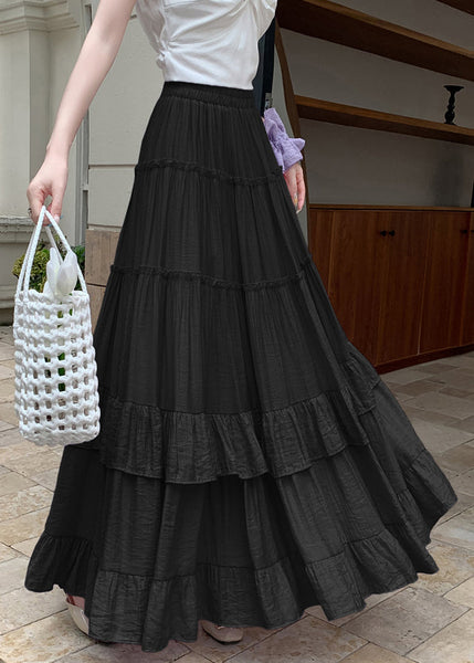 Cotton Skirts Waist Large Wrinkled Elastic Black Hem Exra FashionChic