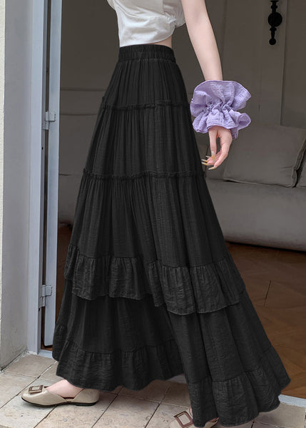 Cotton Skirts Waist Large Wrinkled Elastic Black Hem Exra FashionChic
