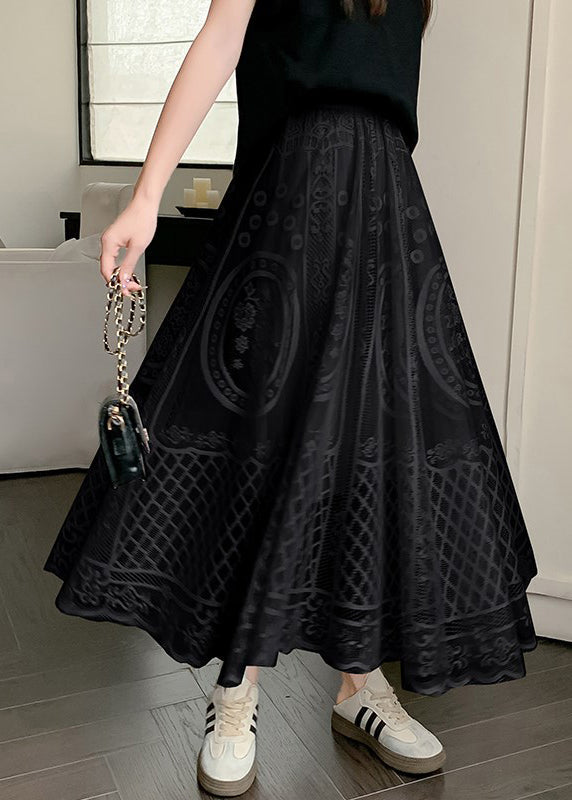 Waist Elastic Skirt Lace Embroidered Summer Black FashionChic