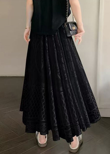 Waist Elastic Skirt Lace Embroidered Summer Black FashionChic