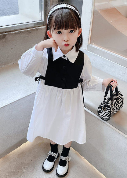 Black False Two Pieces Cotton Girls Dress Peter Pan Collar Fall XZ091 FALL-MM-RCTZ-FDGL240618