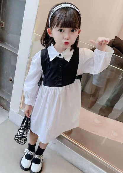 Black False Two Pieces Cotton Girls Dress Peter Pan Collar Fall XZ091 FALL-MM-RCTZ-FDGL240618