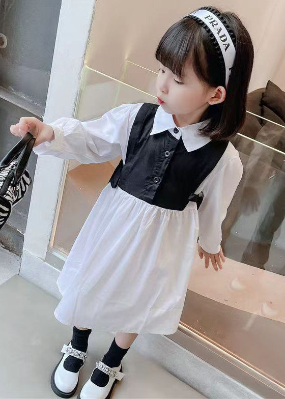 Black False Two Pieces Cotton Girls Dress Peter Pan Collar Fall XZ091 FALL-MM-RCTZ-FDGL240618