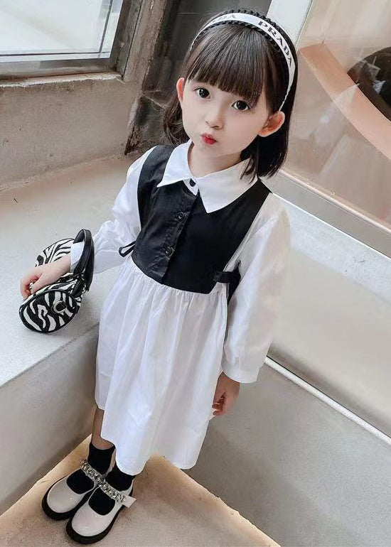 Black False Two Pieces Cotton Girls Dress Peter Pan Collar Fall XZ091 FALL-MM-RCTZ-FDGL240618