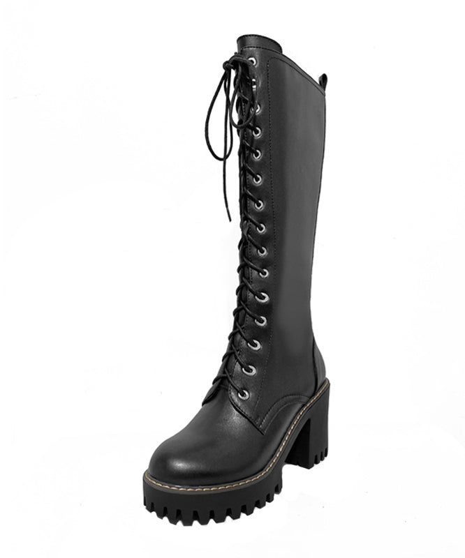 Black Fashion Cross Strap Zippered Splicing Chunky Boots RI017 ABC