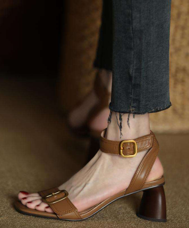 Heels High Black Sandals Splicing Toe Leather Faux Peep FashionChic