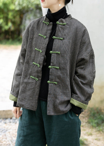 Black Fine Cotton Filled Coat Stand Collar Chinese Button Spring TJ004