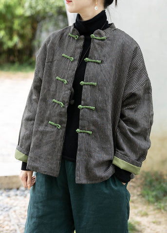 Black Fine Cotton Filled Coat Stand Collar Chinese Button Spring TJ004