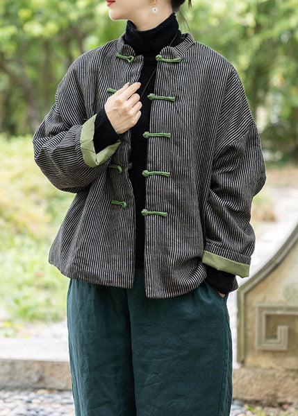 Black Fine Cotton Filled Coat Stand Collar Chinese Button Spring TJ004