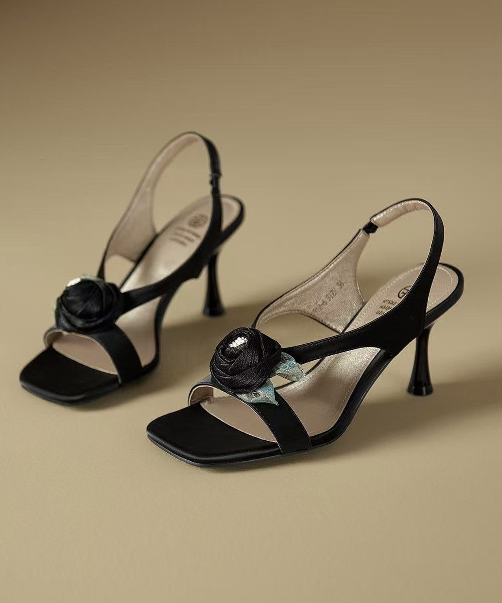 Black High Sandals Peep Splicing Toe Floral Heel FashionChic