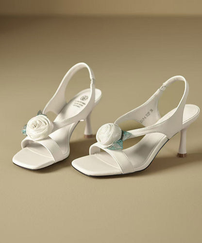 Black High Sandals Peep Splicing Toe Floral Heel FashionChic