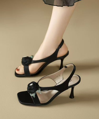 Black High Sandals Peep Splicing Toe Floral Heel FashionChic