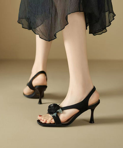 Black High Sandals Peep Splicing Toe Floral Heel FashionChic