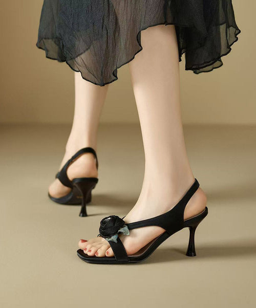 Black High Sandals Peep Splicing Toe Floral Heel FashionChic