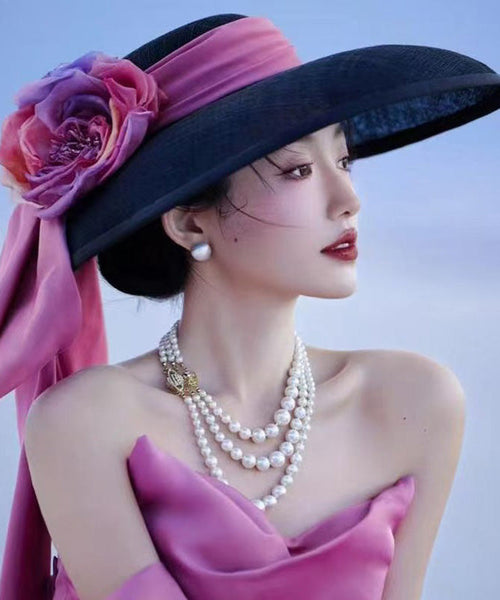 Hat Large Floral Brim Black Bow With French A FashionChic