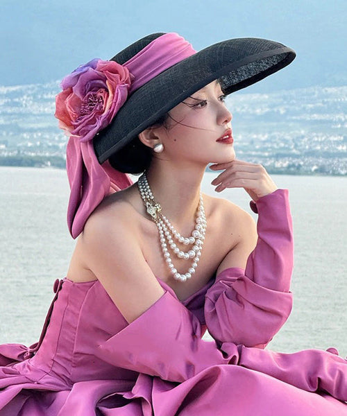 Large With Hat French Floral Black Bow Brim A FashionChic