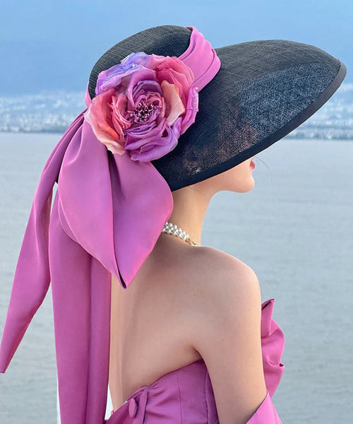 Hat Large Floral Brim Black Bow With French A FashionChic