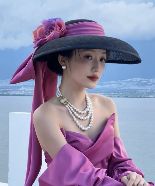 Hat Large Floral Brim Black Bow With French A FashionChic