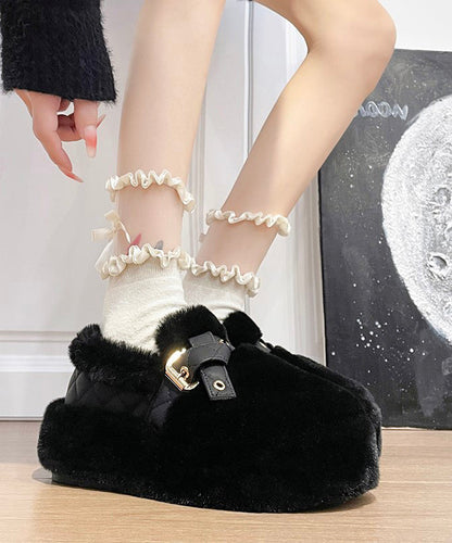 Black Fuzzy Wool Lined Platform Stylish Splicing Flat Shoes TQ048 ABC