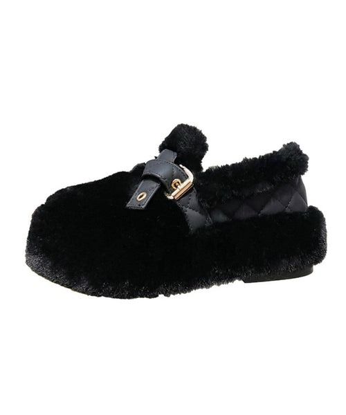 Black Fuzzy Wool Lined Platform Stylish Splicing Flat Shoes TQ048 ABC