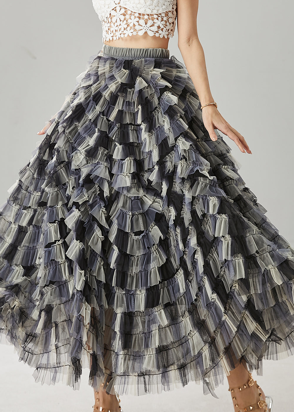 Black Gradient Color Tulle Skirt Exra Large Hem Summer YU1032 Ada Fashion