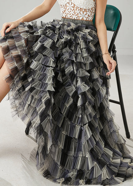 Black Gradient Color Tulle Skirt Exra Large Hem Summer YU1032 Ada Fashion