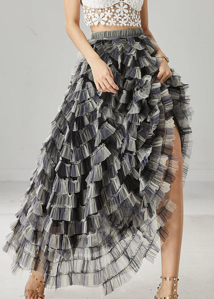 Black Gradient Color Tulle Skirt Exra Large Hem Summer YU1032 Ada Fashion