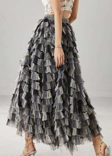 Black Gradient Color Tulle Skirt Exra Large Hem Summer YU1032 Ada Fashion