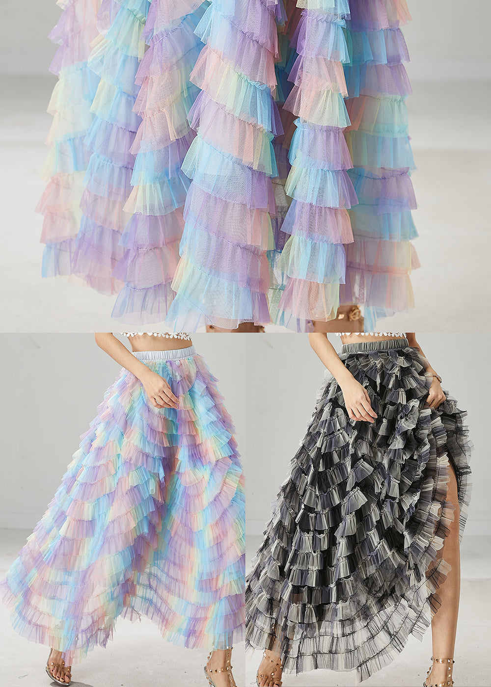 Black Gradient Color Tulle Skirt Exra Large Hem Summer YU1032 Ada Fashion