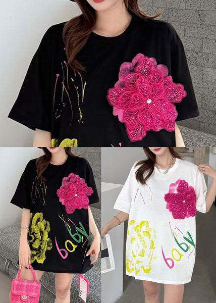 Floral Black Print Tanks Cotton Decorated Summer Graffiti FashionChic