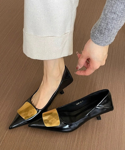 Black French Toe Sequined Heels Splicing High Pointed FashionChic