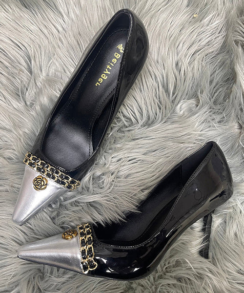 Chic Black Splicing Sheepskin Linked High Heels Sequined Stiletto FashionChic