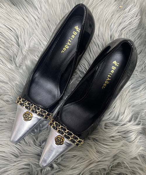 Chic Black Splicing Sheepskin Linked High Heels Sequined Stiletto FashionChic