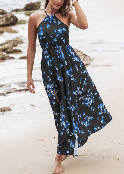 Black High Waist Cotton Long Dress Side Open Summer WW1049 Ada Fashion