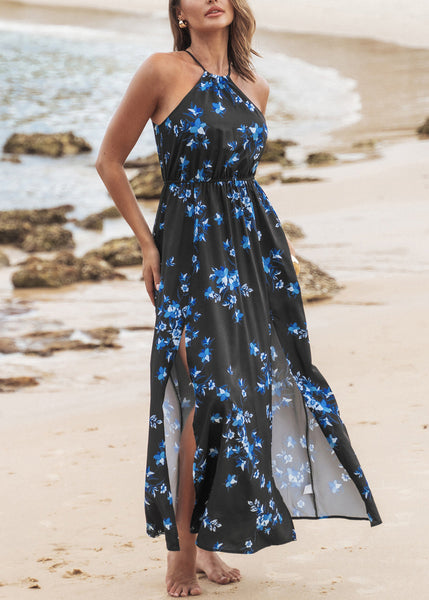 Black High Waist Cotton Long Dress Side Open Summer WW1049 Ada Fashion