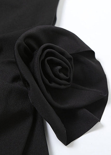 Summer High Dresses Cold Black Shoulder Waist Solid FashionChic