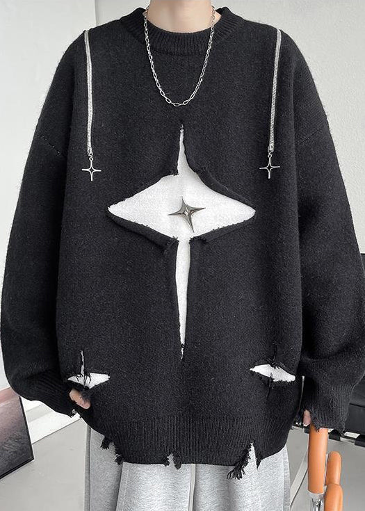 Black Hole Zippered Knit Fall Men Sweater O Neck QH021 MENSW241019