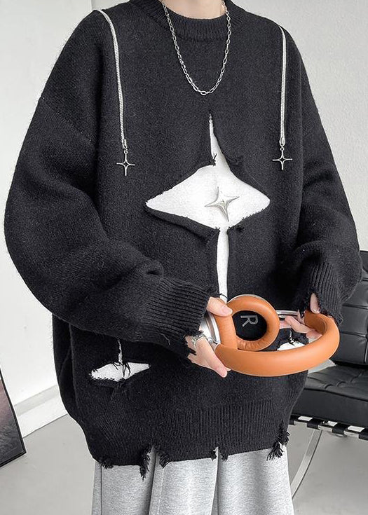 Black Hole Zippered Knit Fall Men Sweater O Neck QH021 MENSW241019