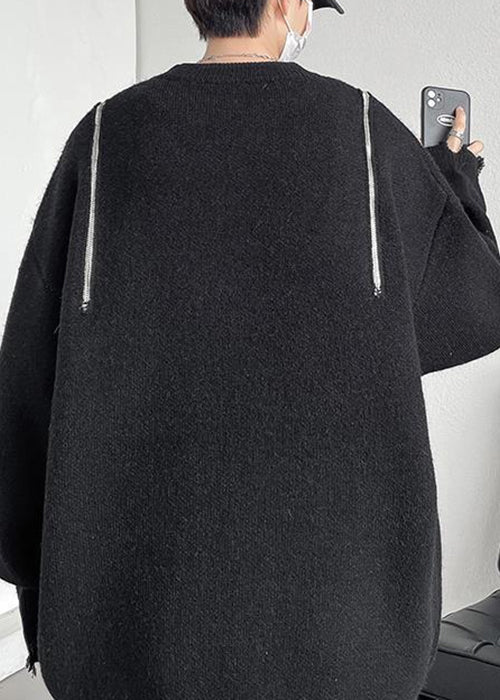 Black Hole Zippered Knit Fall Men Sweater O Neck QH021 MENSW241019