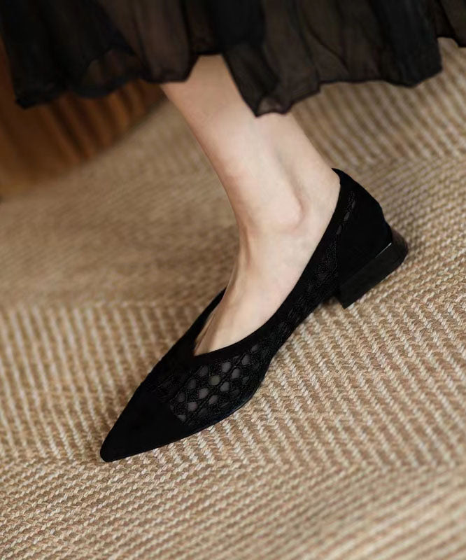 Black Hollow Out Breathable Tulle Women Splicing Flats QK045 shoe-PDX241013