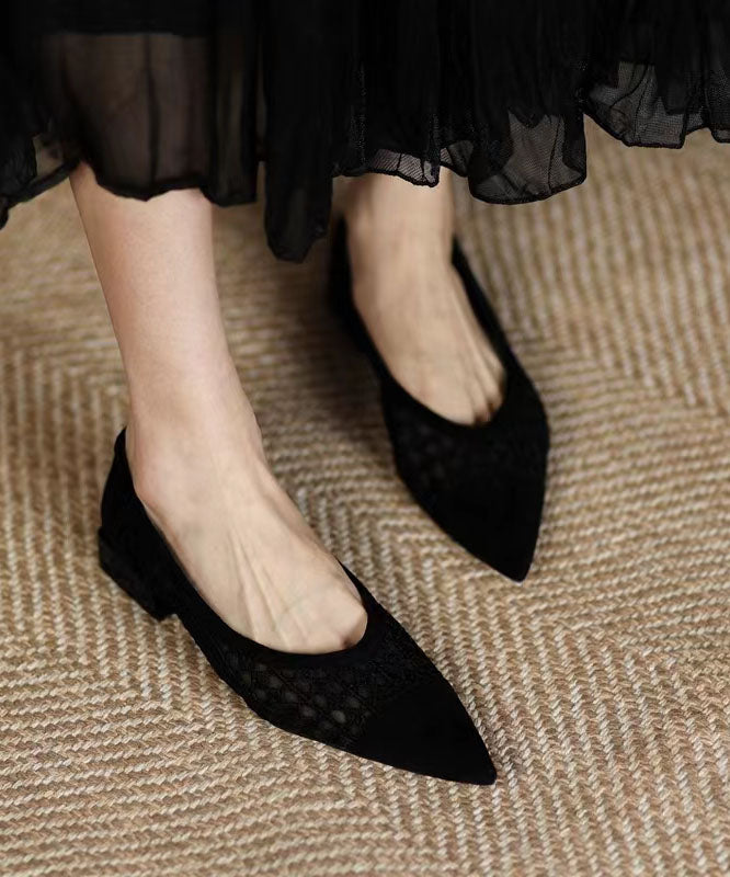 Black Hollow Out Breathable Tulle Women Splicing Flats QK045 shoe-PDX241013