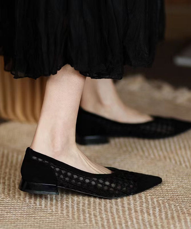 Black Hollow Out Breathable Tulle Women Splicing Flats QK045 shoe-PDX241013