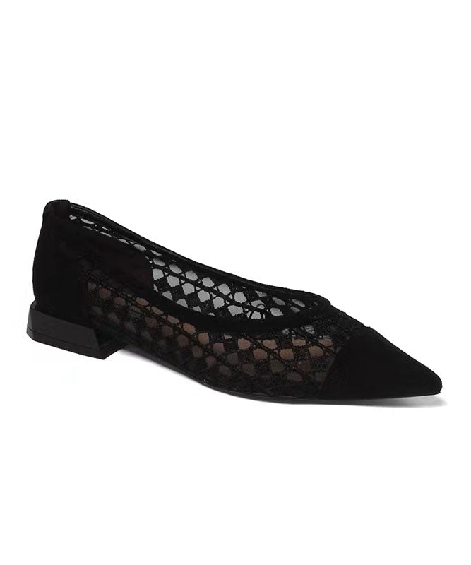 Black Hollow Out Breathable Tulle Women Splicing Flats QK045 shoe-PDX241013