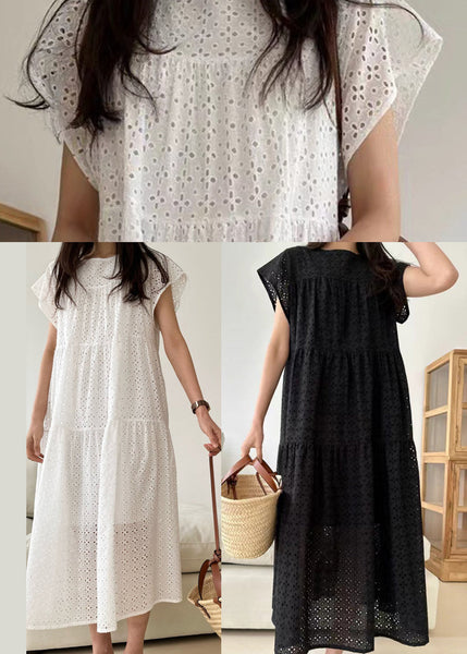 Dresses Embroidered Black Cotton Summer Hollow Out FashionChic