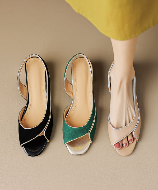 Black Sandals Splicing Chunky Peep Hollow Suede Out Toe FashionChic