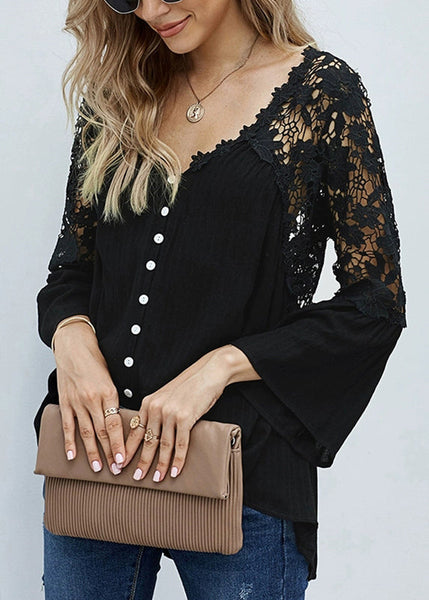 Hollow Solid Tops V Fall Neck Black Out FashionChic