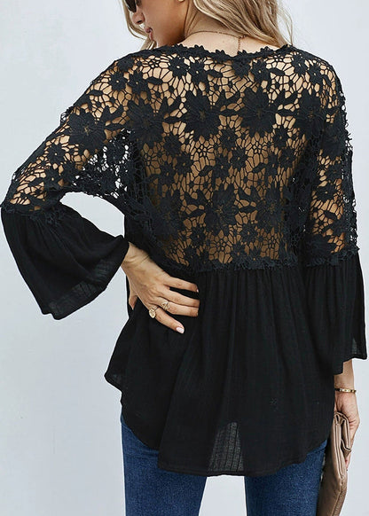 Hollow Solid Tops V Fall Neck Black Out FashionChic